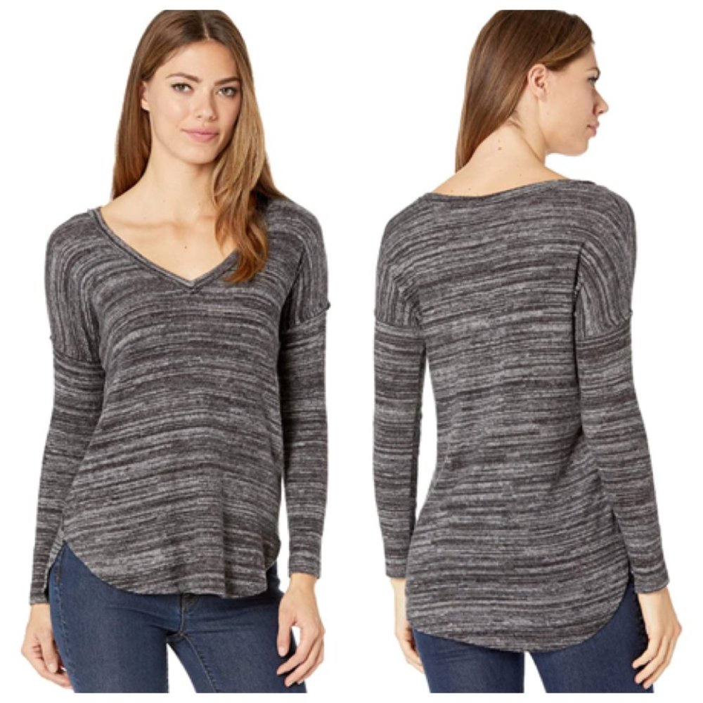 Bobeau Black Fitted Marled  V Neck Top XS NWT